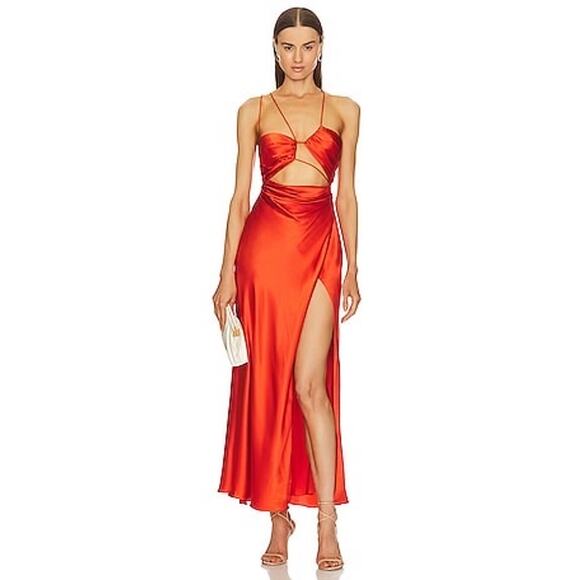 THE SEI Poppy Orange Asymmetric Cut Out Bodice High Waist Wrap Skirt Dress sz 8 - Picture 12 of 13